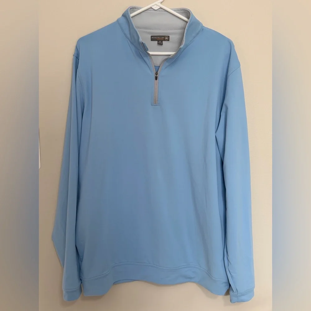 Peter Millar Crown Sport Mens XL Perth Cross-Hatch Performance 1/4 Zip Blue Golf - Picture 2 of 13